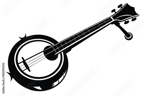 banjo silhouette line art vector illustration with a white background
