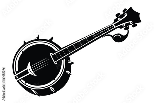 banjo silhouette line art vector illustration with a white background