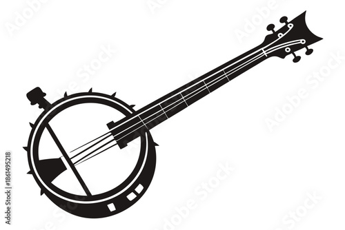 banjo silhouette line art vector illustration with a white background