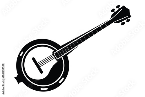 banjo silhouette line art vector illustration with a white background