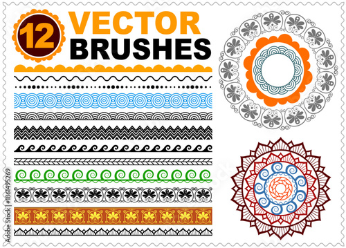12 Vector Brushes for Adobe Illustrator - Mandalas and Ornamental Design — Creative Vector Pattern Brushes