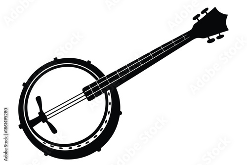 banjo silhouette line art vector illustration with a white background