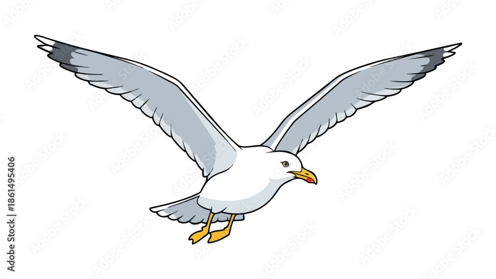 Naklejka premium Graceful seabird soaring with outstretched wings against a clear sky illustration artwork