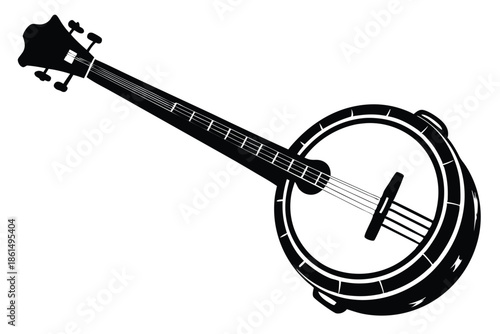 banjo silhouette line art vector illustration with a white background