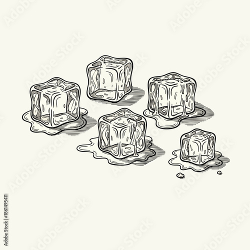 Melting Ice Cubes of Different Sizes Sketch.