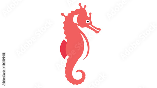 Vibrant stylized coral seahorse illustration on white background, capturing marine life simplicity