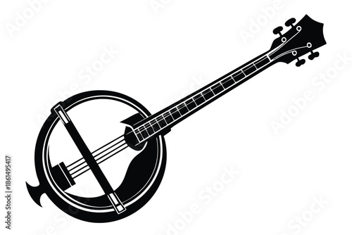banjo silhouette line art vector illustration with a white background