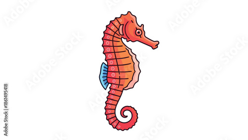 Animated coral hue seahorse illustration capturing playful marine essence ideal for educational materials children's books and oceanic decor. A