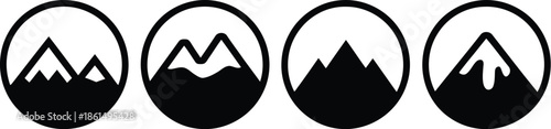 Minimalist Black and White Mountain Peak Vector Icons for Outdoor and Adventure Themes
