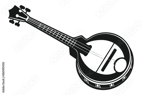 banjo silhouette line art vector illustration with a white background