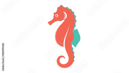 Coral and teal seahorse illustration. A vibrant, minimalist vector artwork of a graceful marine creature, artfully isolated on a pristine white
