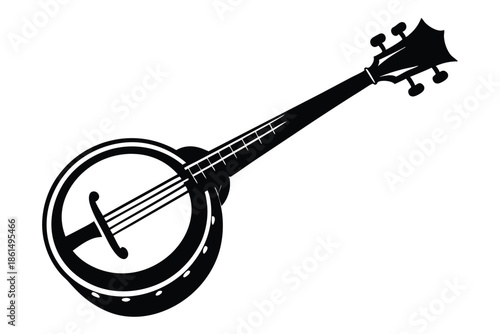 banjo silhouette line art vector illustration with a white background