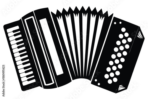 accordion silhouette line art vector illustration with a white background