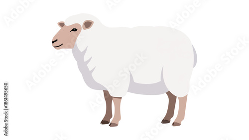 A charming stylized white sheep illustration showcasing its gentle nature and fluffy appearance standing isolated on a pristine background perfect