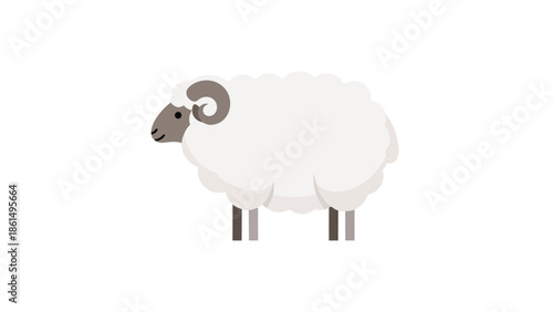 A modern minimalist ram illustration featuring a fluffy white fleece and distinct grey curled horns, presented as a clean isolated graphic on a pure