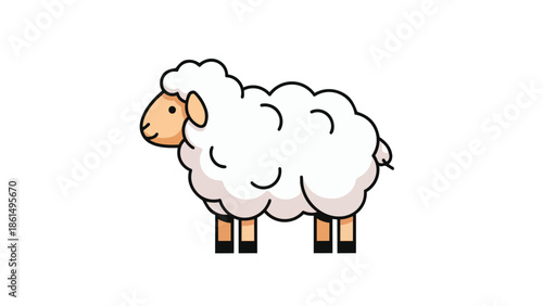 Charming minimalist cartoon sheep illustration featuring a fluffy white woolly animal on a clean white background