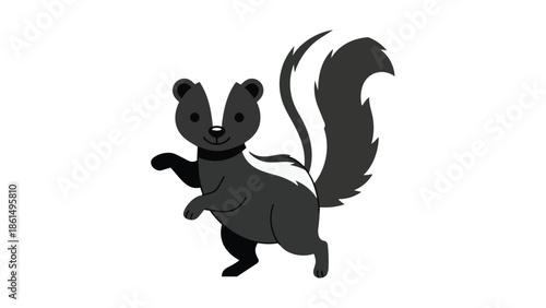 Charming striped skunk illustration standing upright on a clean white background a delightful cartoon animal design