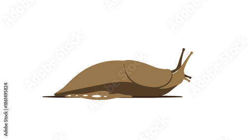 A brown slug illustrated simply. This minimalist design shows a gastropod with eyestalks, leaving a subtle trail on a white background, representing