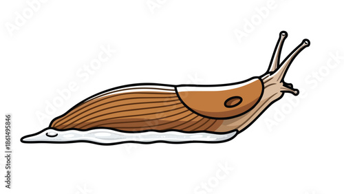 An endearing cartoon slug illustration showcasing its distinctive features the elongated body textured with subtle stripes and a smooth mantle on a