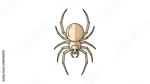A charming minimalist arthropod illustration with distinct segmented body and eight legs rendered in a clear graphic style