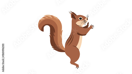 Playful brown squirrel illustration standing on hind legs with an upright posture and bushy tail