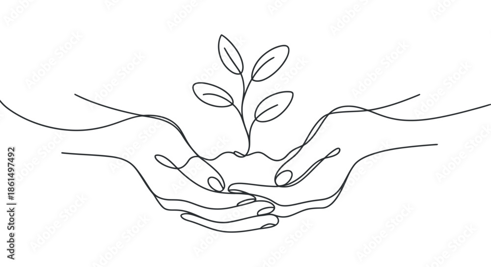 Fototapeta premium Hands cradling a small plant sprout representing growth care and environmental stewardship