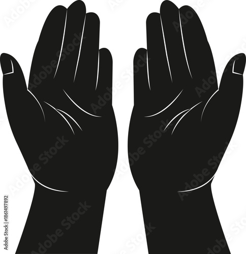 Raising hands in Dua. Islamic traditional prayer hand gesture  black