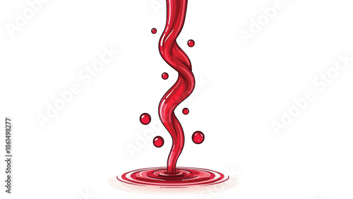 Dynamic crimson liquid descends, forming a vibrant ripple pattern with playful droplets