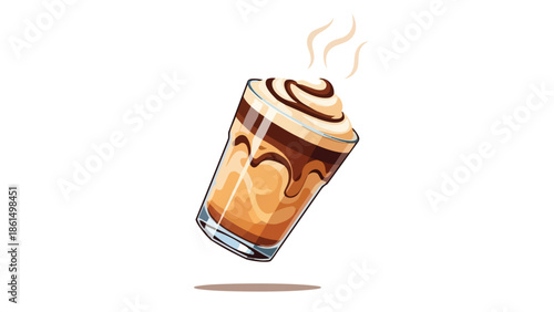 Delicious layered coffee beverage illustration with creamy topping and chocolate drizzle creating an inviting visual for refreshment enthusiasts