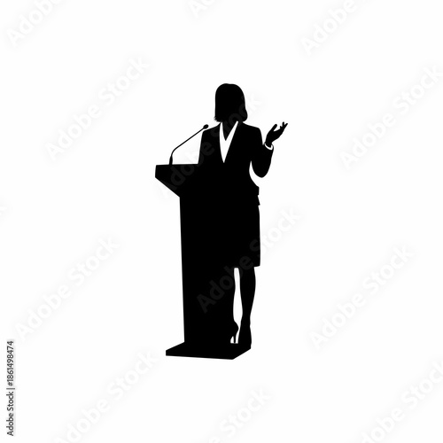 Vector silhouette of woman giving speech Isolated on White Background
