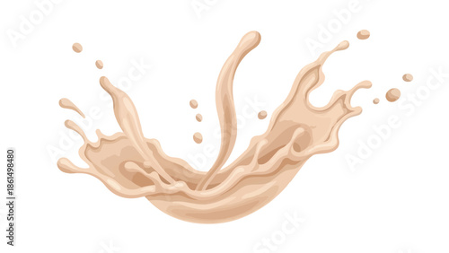 Dynamic cream liquid splash illustration capturing fluid motion and vibrant energy flowing smoothly across a pristine white background