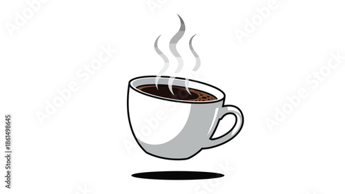 An inviting vector illustration of a steaming hot coffee cup containing a dark, rich beverage, embodying comfort and the perfect morning or daily