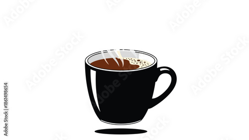 A crisp graphic illustration of a steaming hot coffee in a sleek black mug, perfectly capturing the comforting essence of a warm beverage, ideal for