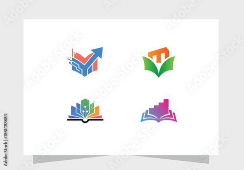 Digital Education Logo set with Tech Elements Vector Design
