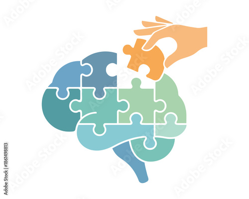 Brain Puzzle Pieces — Vector Illustration Symbolizing Mental Health, Learning, and Problem Solving