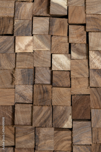 Worked wooden pile with rough texture