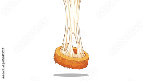 Crispy fried ring with stretchy melted white filling creating an appetizing visual of gooey deliciousness, perfect for culinary concepts and snack