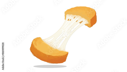 Capturing the irresistible moment of a crispy golden-fried snack revealing its luscious, stretchy, melted cheese interior, a perfect visual for