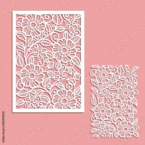 Abstract floral pattern. Laser-cut template for paper, cardboard, wood, and metal. Abstract floral pattern. Suitable for wedding invitations, greeting cards, menus, decorative panels, etc. Vector