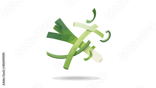 Vivid graphic rendering of fresh green spring onions gracefully arranged for culinary use a healthy design