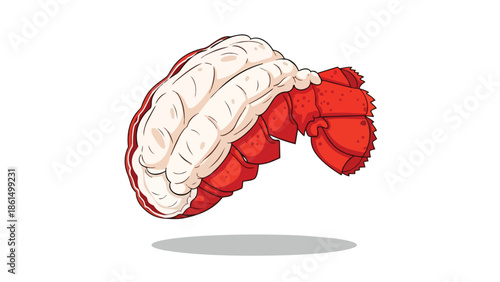 Vibrant red cooked lobster tail cartoon graphic an appetizing seafood delicacy floating above a soft shadow