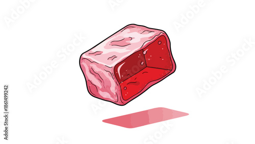 Vibrant cartoon raw meat block illustration depicting a fresh cut ideal for culinary themes and food preparation concepts design element