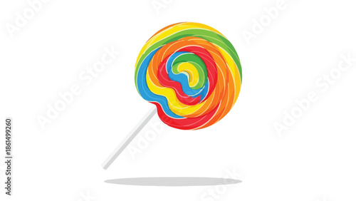 Vibrant rainbow swirl lollipop illustration on a clean white background with subtle shadow