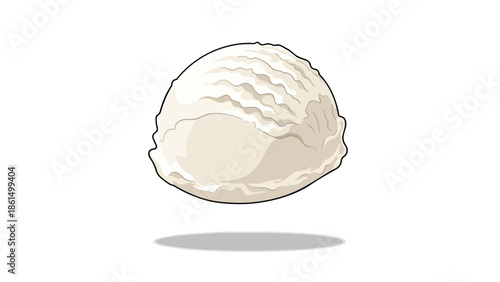 A delightful single scoop of classic vanilla ice cream, rendered as a vibrant illustration, floating above a subtle shadow, perfect for refreshing