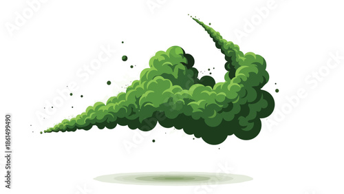 This vibrant green stylized gaseous trail depicts dynamic upward movement with numerous scattered particles, creating an energetic abstract visual.