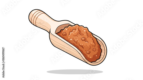 Handcrafted wooden scoop holding rich brown unrefined sugar granules a rustic culinary ingredient vector illustration for baking cooking and