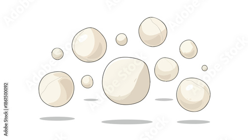 Modern minimal illustration showcasing a playful arrangement of light-colored, soft-edged globular forms in mid-air