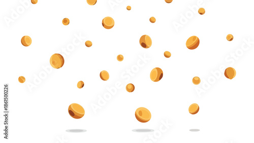 Dynamic illustration of scattered golden round shapes creating a lively visual effect