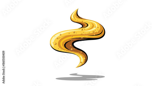 Dynamic golden liquid stream with playful texture, gracefully flowing in a sinuous curve, an isolated visual representing delicious syrup or honey