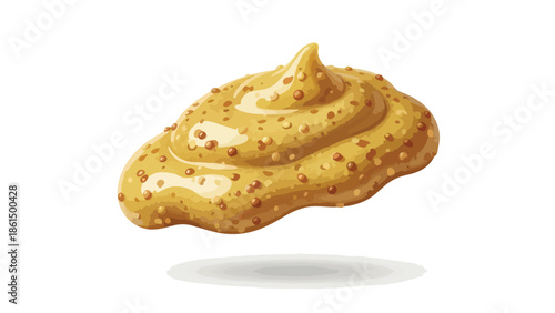 A delightful dollop of whole grain mustard, featuring its signature golden hue and distinct coarse seeds, presented with elegant swirls for culinary